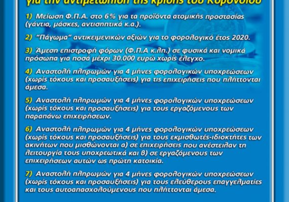 Οι 7 πρώτες Φορολογικές Διευκολύνσεις για την αντιμετώπιση της κρίσης του κορονοϊού