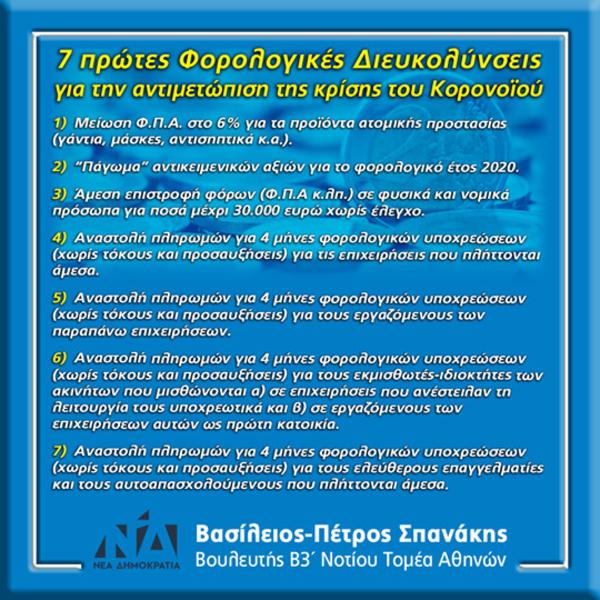 Οι 7 πρώτες Φορολογικές Διευκολύνσεις για την αντιμετώπιση της κρίσης του κορονοϊού